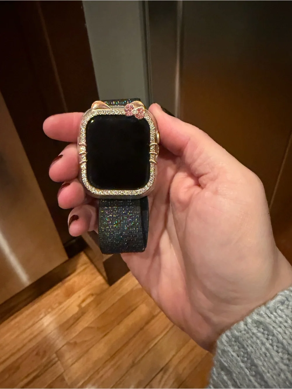 Apple Watch Series 10 Gold Case with Black Sparkle Sport Loop Band